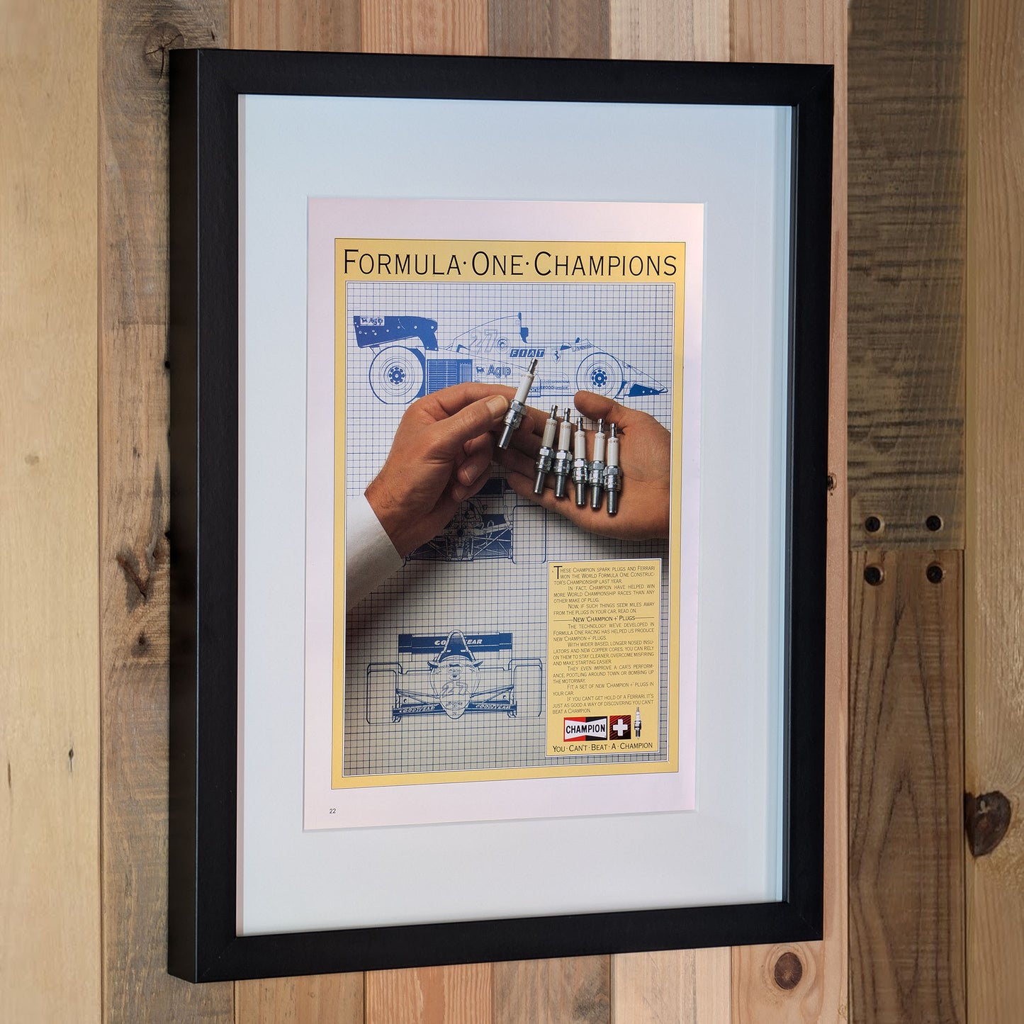 1984 Champion Spark Plugs Ferrari F1 Advertisement Poster - Original Framed