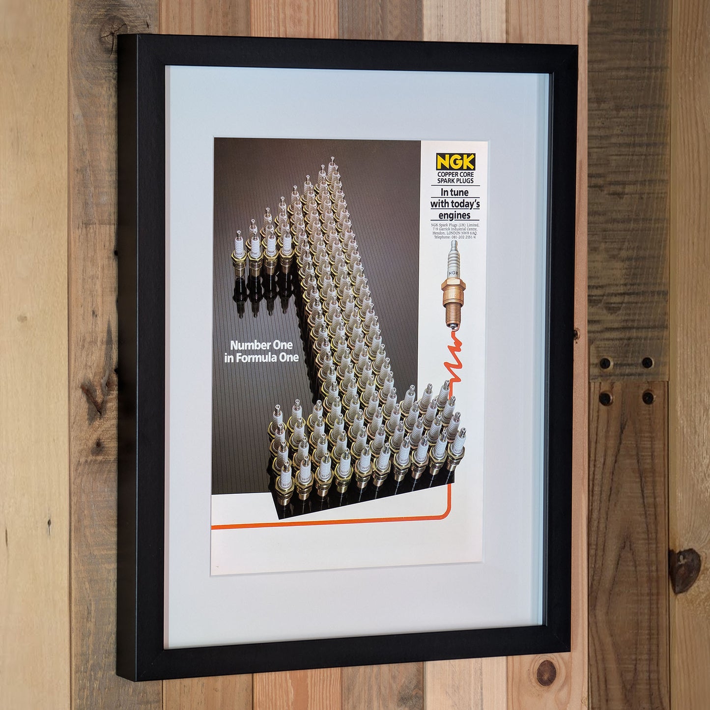 1990 NGK Spark Plugs Formula One Advertisement Poster - Original Framed