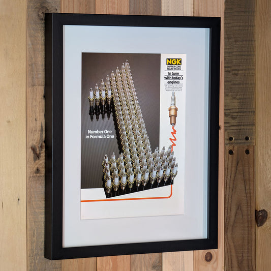 1990 NGK Spark Plugs Formula One Advertisement Poster - Original Framed