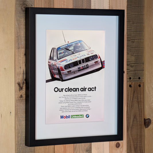 1991 BMW E30 M3 Mobil Unleaded Advertisement Poster - Original Framed
